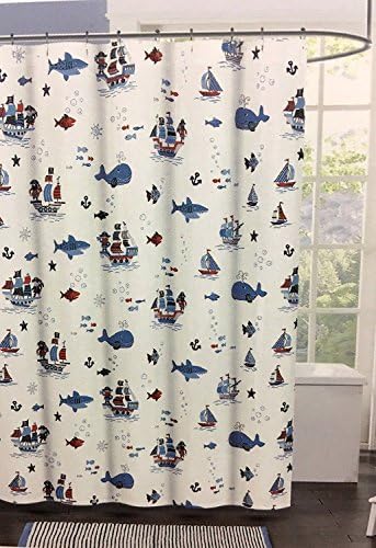 Authentic Kids Pirate Ships and Fish in the Deep Blue Sea Shower Curtain