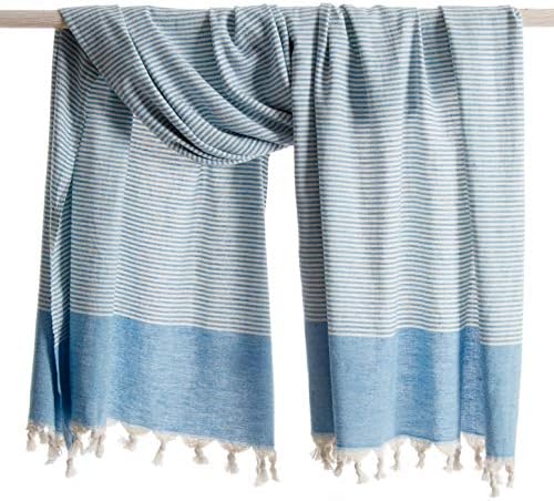 ANATURES Hammam Towel XL TRAVELER | Premium - Oeko-tex® - Fair Trade - Organic Cotton - Soft Pre-washed - Turkish Bath Towels Bathroom Sheets Sauna Travel XXL (Turquoise, 95 x 180 cm / 37″ x 70″)