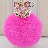 Generic Real Fox Fur Ball with Artificial Fox Head Inlay Pearl Rhinestone Key Chain for Womens Bag or Cellphone or Car Pendant