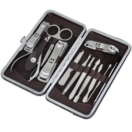 Accessotech 12 Piece Nail Care Cutter Pusher Clipper Manicure Pedicure Kit Case Gift Set