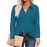 TIYOMI Plus Size Polo Shirts for Women V Neck Long Sleeve Business Collared Shirt Casual Loose Fit Fall Tops Blouse XL-5XL