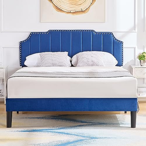 VECELO Queen Upholstered Platform Bed Frame with Tufted Adjustable Headboard/Ma…