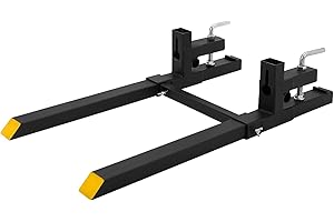 IDEALHOUSE Heavy Duty Clamp-on Pallet Forks – 2000 Lbs Capacity with Adjustable Stabilizer Bar, 60" Length, Fits Skid Steer a