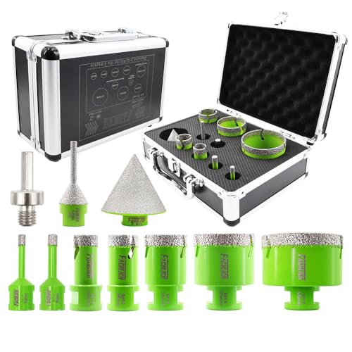 FACHLICH Diamant Fliesenbohrer Set 6/8/20/25/35/50/68MM 10 Stücke Diamant Lochsäge mit 6-25mm and 50mm Fingerfräser ein Adapter für Porzellan Fliese Granit Marm