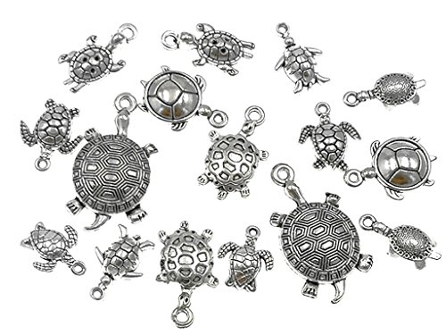 Kinteshun Assorted Tortoise Sea Turtle Charm Pendant Connector for DIY Jewelry Making Accessaries(16pcs,Antique Silver Tone)