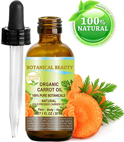 ORGANIC CARROT OIL 100% Natural / Pure Botanicals / Cold Pressed Carrier Oil 1 Fl. oz. -30 ml. For Face, Body, Hair and Nail Care. by Botanical Beauty