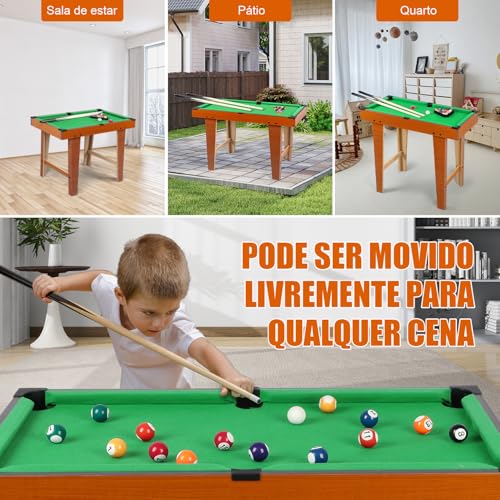 Mini Conjunto de Mesa de Sinuca, Mesa de Bilhar Sinuca com Pernas, Conjunto de Mesa de Bilhar com 2 Tacos e Conjunto de Bolas