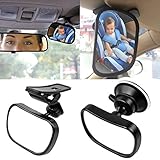 KOBWA Baby Car Mirror Rear Facing - View Infant/Toddler In Back Seat - Shatter-proof Safety - New Sucktion Cup on Windshield or Clip on Car Sun Visor