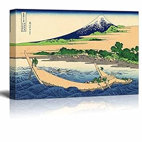 Canvas Wll Art - Shore of TAGO Bay by Japanese Artist Hokusai - Thirty-six Views of Mount Fuji Series - Giclee Print and Stretched Ready to Hang - 12"x18"