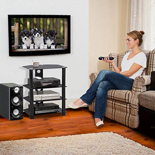 Yaheetech 4 Tier Component Media Stand Audio Video Rack Entertainment Center with Cable Management Storage for Xbox Playstation Speakers Cable Boxes Black Glass Desktop 110Lb Capacity