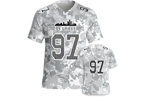 GENERIC Camouflage Football Jersy for Men, Detroit City Skyline Silhouette with Player Number #97, DL Personalized Sports Fan Shirt