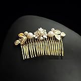 Sunshinesmile Gold Leaf Flower Handmade Pearl Tiara Comb Bridal Hair Accessories