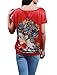 Allegra K Women Short Sleeve Portrait Pattern Tunic Top Bright Red L