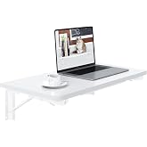 TEAMIX Wall Mounted Folding Desk for Small Spaces, White Floating Shelf | Heavy-duty Brackets, Space-saving Design, Use as Home Office Desk, Drop Leaf Dining Table, Laundry Shelf, or Balcony Table