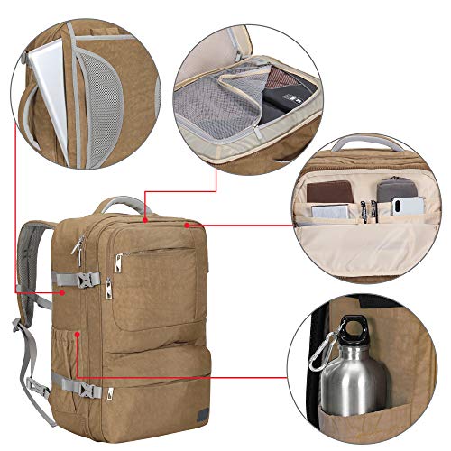 Hynes Eagle 44L Carry on Backpack Flight Approved Compression Travel Pack Cabin Bag Khaki with Grey 3PCS Packing Cubes 2018