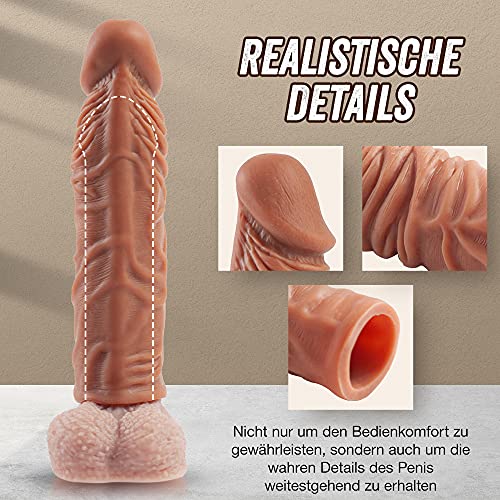 Realistische Penishülle Silikon Penismanschette Dildos Penis Vergößerung Sleeve mit Stimulierender Textur Real Penis Extender für Verlängerung Sexspielzeug für Paare Männer 19,5 * 3,6CM