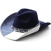 GEMVIE Suede Patchwork Denim Cowboy Hat for Women Men Big Brim Cowgirl Hat Cattleman Western Cowboy Hat