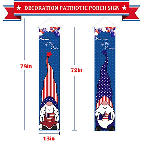 LAUJOY 4th of July Decoration Outdoor - Home of The Free&Because of The Brave Porch Banner American Patriotic Gnome Outdoor Decor for Independence Day, Memorial Day, Party Yard Gate 2Pcs