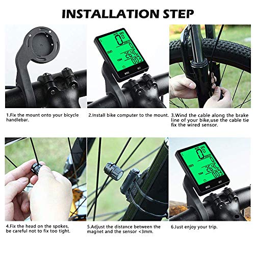Bike Computer,Bicycle Wired Computer Speedometer and Odometer Waterproof with Backlight Large LCD Display, Tracking Distance AVS Speed Time Two Bicycle Using for Outdoor Cycling,Multi Function - Thumbnail 3