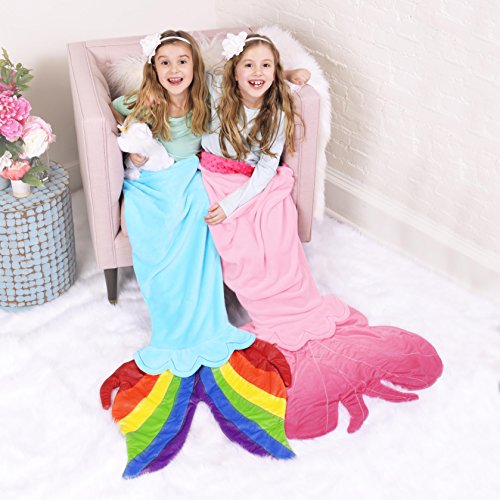 Kids Mermaid Tail Blanket Cozy Flannel Wearable Blanket With