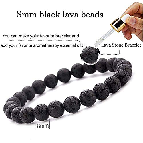 Fishdown 780 Pcs Black Lava Bead Kit Natural Colored 4-10mm Volcanic Stone Rock for Essential Oil Jewelry Making