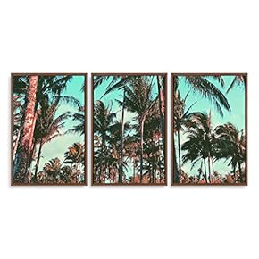 3 Piece Framed Canvas Wall Art for Living Room, Bedroom Vintage Tropical Palm Trees Canvas Prints for Modern Home Decoration Ready to Hang - 16"x24"x3 Panels