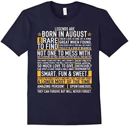 Mens Legends Are Born In August T-Shirt Large Navy
