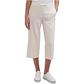 DKNY Womens Tab Front Linen Blend Cropped Pants Ivory 14