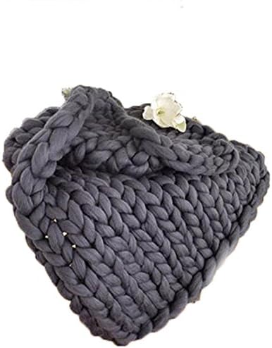 BlanKey Super Large Knit Throw Chunky Sofa Blanket Hand-made Bulky Pet Bed Mat Rug dark grey 24"x24"(6060cm)