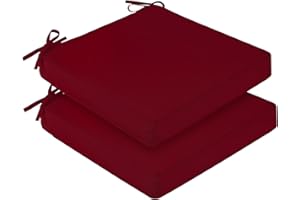 downluxe Waterproof Outdoor Chair Cushions Set of 2, 19" x 19" x 3" Patio Chair Cushion with Non-Slip Ties & Handle, Square Outdoor Cushion for Patio Furniture with Removable Cover, Burgundy