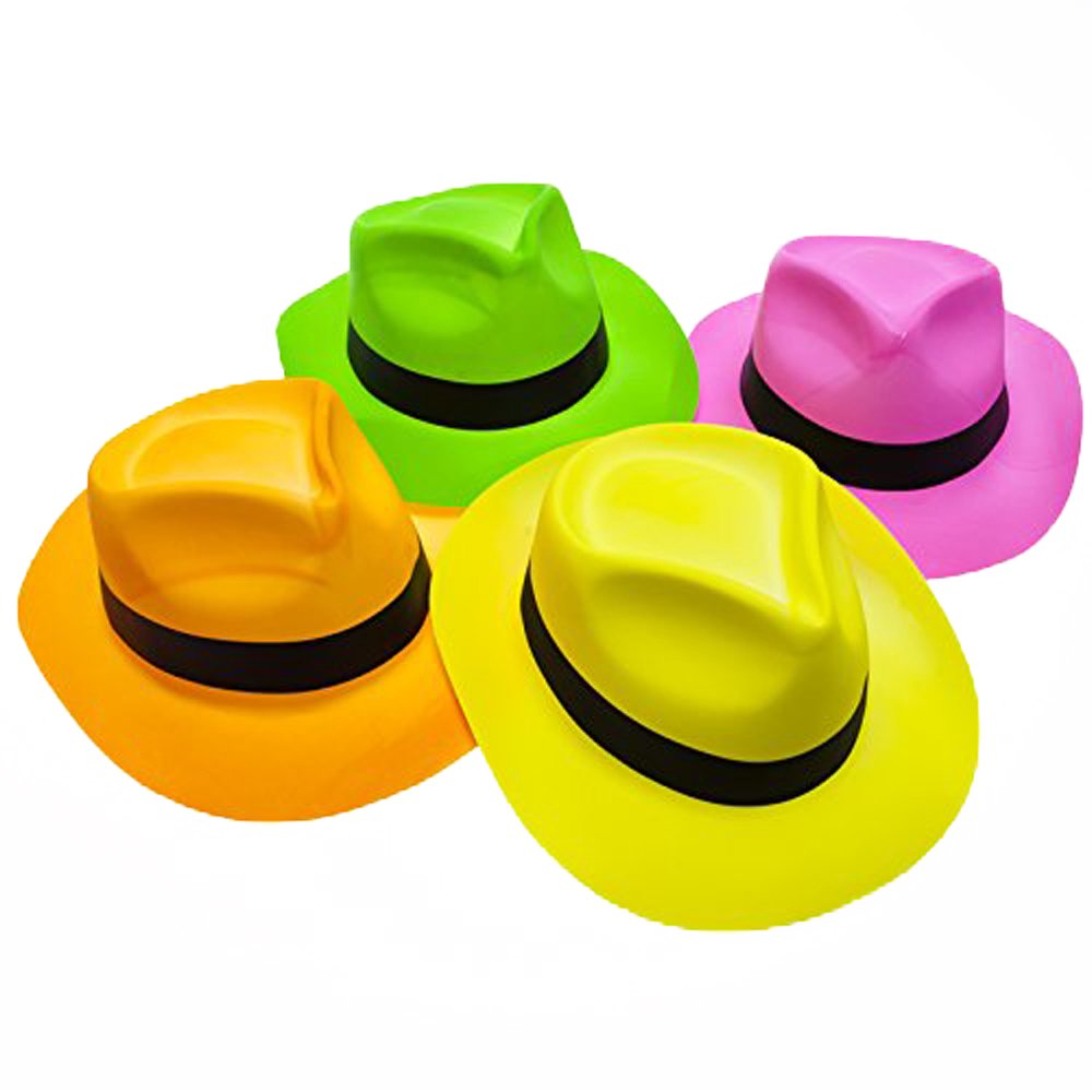 Novelty Place [Party Stars Neon Fedora Plastic Party Hats Gangster