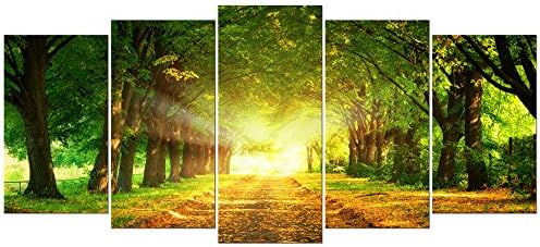 Wieco Art Forest Large Modern 5 Piece Gallery Wrapped Giclee Canvas Prints Artwork Green Landscape Trees Pictures Paintings on Canvas Wall Art Ready to Hang for Living Room Bedroom Home Decor L