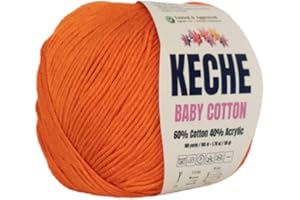 Keche Cotton Yarn, 60% Cotton 40% Acrylic Yarn, Soft Cotton Yarn for Crochet and Knitting, Amigurumi Yarn 1 Skein/Ball 1.76 Oz (50g) / 180 Yrds (165m) - Orange