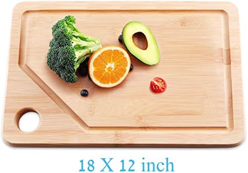 Cutting Board 18x12 Natural Organic Bamboo Meat With Juice Groove By TOBOX, Wood Chopping Block Wooden Cutting Boards For Kitchen Dishwasher Non Slip Shears Core Fruit Vegetables Antimicrobial Heavy