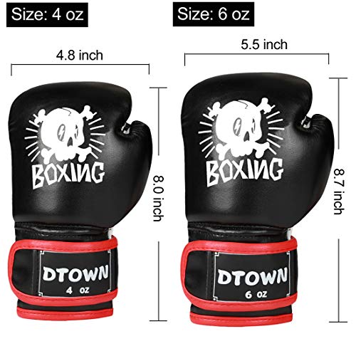 Dtown Kids Boxing Gloves 6oz Training Gloves for Youth Age 7 to 12 Years PU Leather (Black 02, 6 OZ) - Thumbnail 3