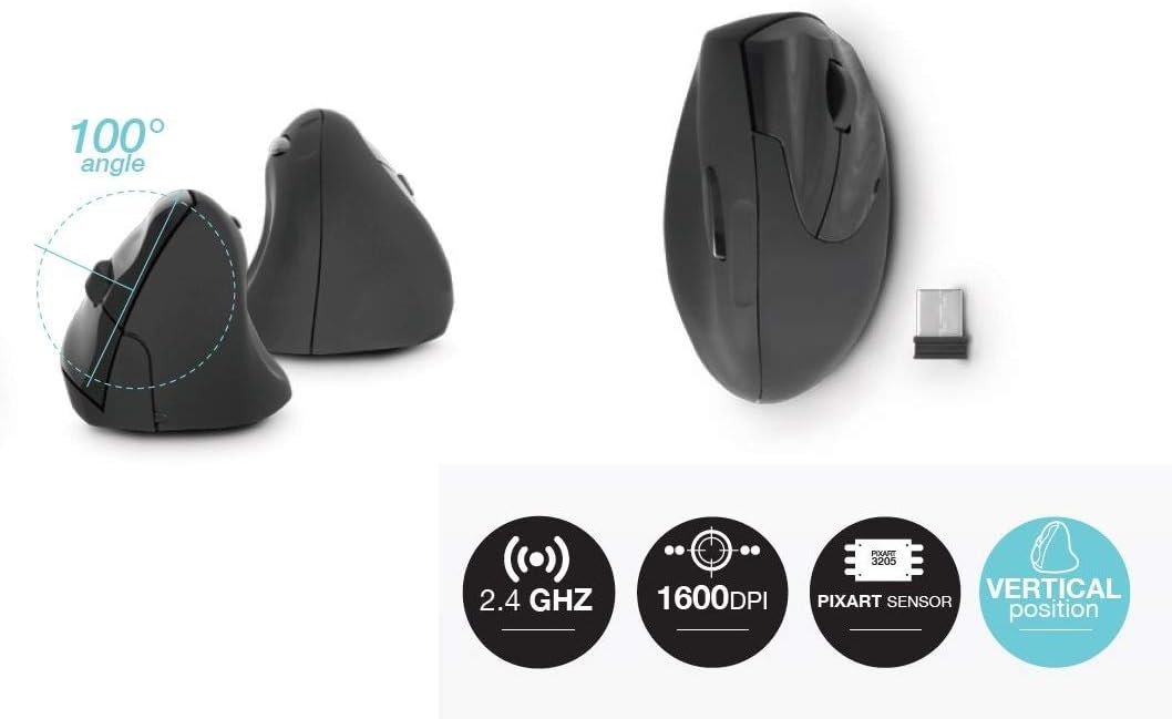URBAN FACTORY EMR20UF ERGO MOUSE 1600 DPI WIRELESS RIGHTHANDER - (Mice & Pointing Devices Mouse), schwarz/grau