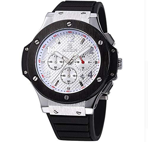 MEGIR Casual Quartz Watches Men Fashion Waterproof Sport Running Watch for Man Chronograph Cycling Wristwatch Mens Silicone Watches for Male 3002G (Silver Black A)