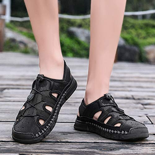 Yomiafy Men's Sandals Genuine Leather Fisherman Sandal Closed Toe Beach Casual Shoes(C,US:10.5)