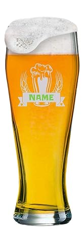 Weizenglas mit Gravur von [Name] + Logo | 0,5 Liter Weißbierglas Bayern mit Motiv (Bier) und Einem Namen Ihrer Wahl ALS Gravu