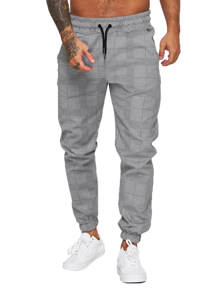 Yageshark Jogging Bottoms for Men, Tracksuit Bottoms, Loose-Fit Sports Trousers, Long, Chequered, Casual
