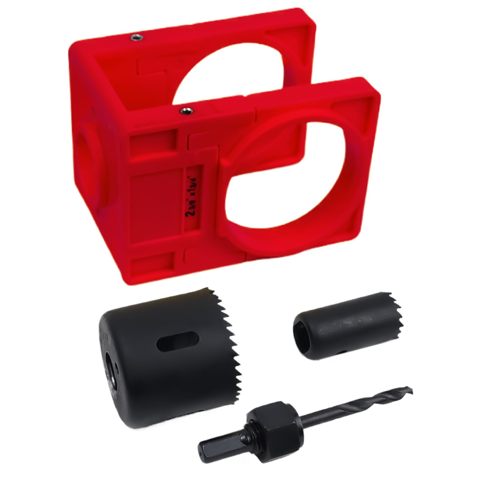 Door Lock Installation C-Clamp Kit - Door Hole Drilling Tool for Metal Wooden Doors with 2 Door Lock Hole Saw Bushings, C-Clamp Design Jig Deadbolt Door Knob Kit for 35mm&44mm Doors(Red)