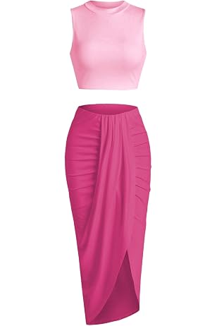 Party Pleated Halter Crop Top Skirts Slim Bodycon Spring Summer 2 Piece Dress