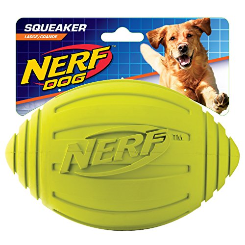 Nerf Dog Squeak Ridged Rubber Football Dog Toy, Medium/Large, Green 7 inches