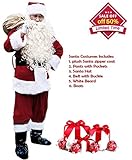 Santa Suit Men's Adult Christmas Santa Suit Costumes Holiday Cosplay Cute Costumes Outfits Vintage Plush 6 pieces Complete Santa Claus Christmas Suit Costumes, (Burgundy), One Size