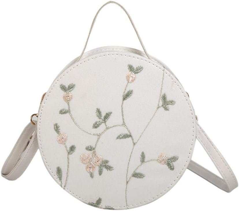 INVERSE Crossbody Bags Fashion Women Embroidery Round Tote Handbags Shoulder Bag