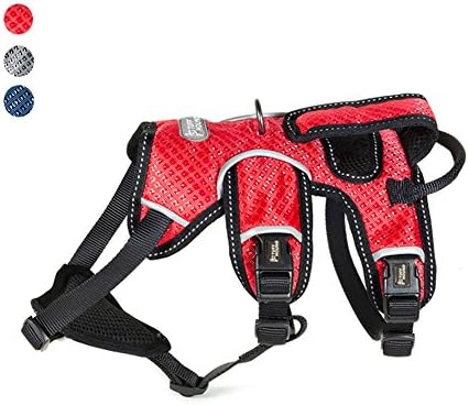 TUFF HOUND Breathable,Secure, Reflective, Adjustable Multi-Use Harness Dog Chest Strap for Small Medium and Large Dogs (M, Red)