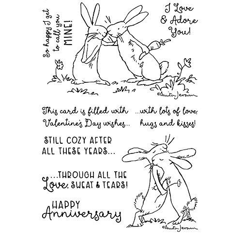Rabbits Hugs Kisses Happy Anniversary Dies and Stamp Sets for Card Making Metal Cutting Dies Match Clear Rubber Stamp Sets for DIY Scrapbooking Paper Crafting Valentiene's Day Handmade Card Gifts