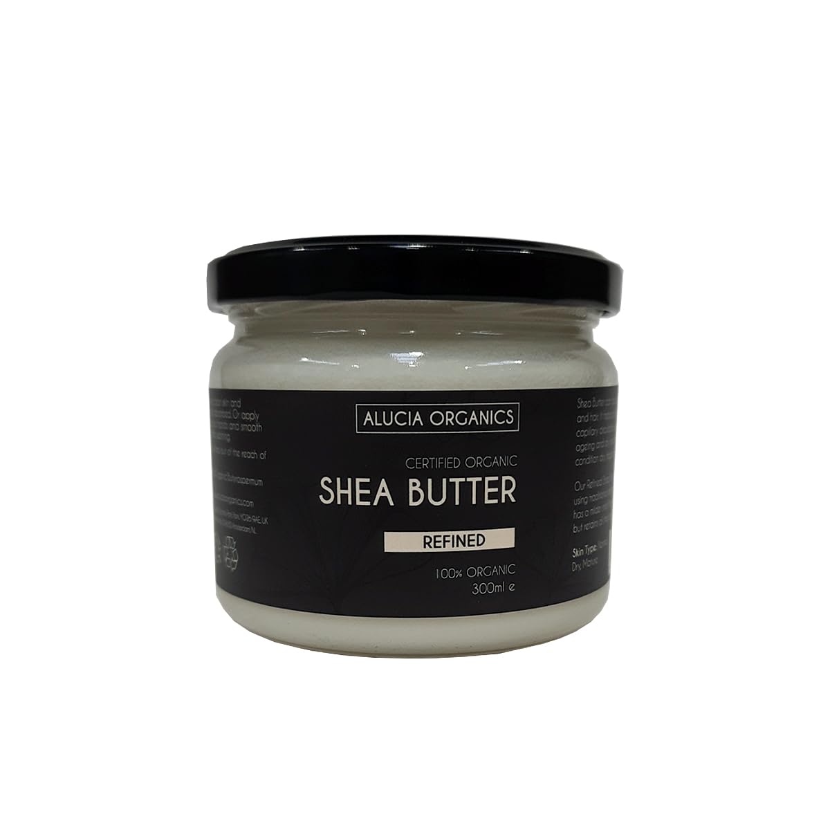 Alucia Organics Certified Organic Refined Shea Butter 300ml - Pure, Natural, Certified Organic, Refined, Hand Kneaded, Vegan, Fragrance Free, for Skin, Body, Hair