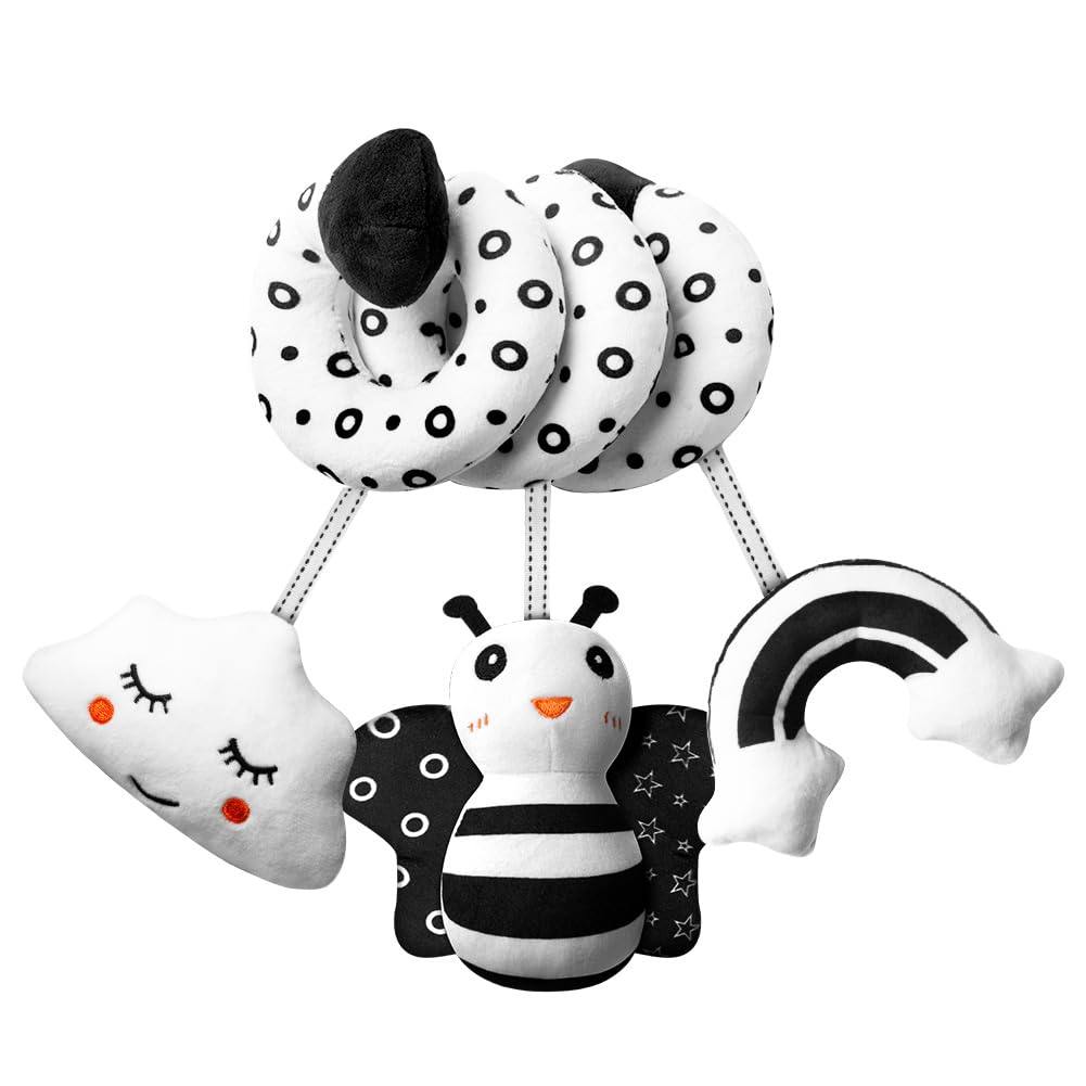 Aolso Sensory Pram Toys - Black & White Spiral Activity Toys for Car Seat & Crib, With Ringing Bell — image 1