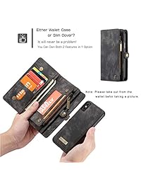 Funda tipo cartera para iPhone, 2 en 1, con cremallera, cierre magnético desmontable, 11 ranuras para tarjetas, bolsillo para dinero, funda para iPhone, 6.5 pulgadas